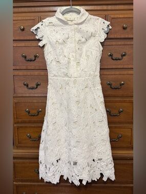 White Guipure Floral Lace Midi Dress Graduation Boho Cottagecore Chicwish Small